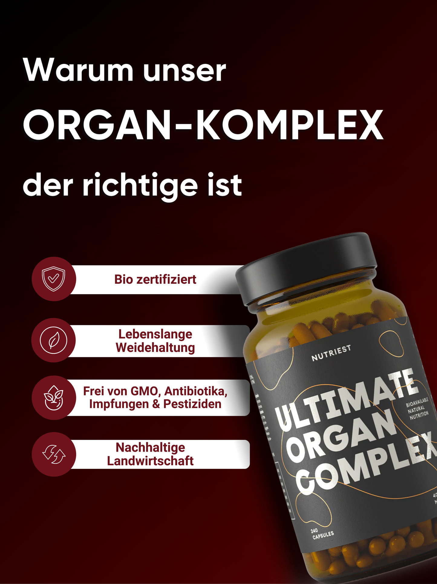 Getrockneter Bio Weiderind Ultimate Organ-Komplex in Kapseln