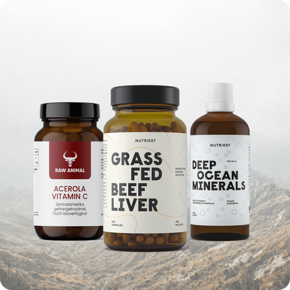 Energie-Trio: Bio Rinderleber Kapseln, Acerola Vitamin C Kapseln und Tiefsee Mineralien Tropfen