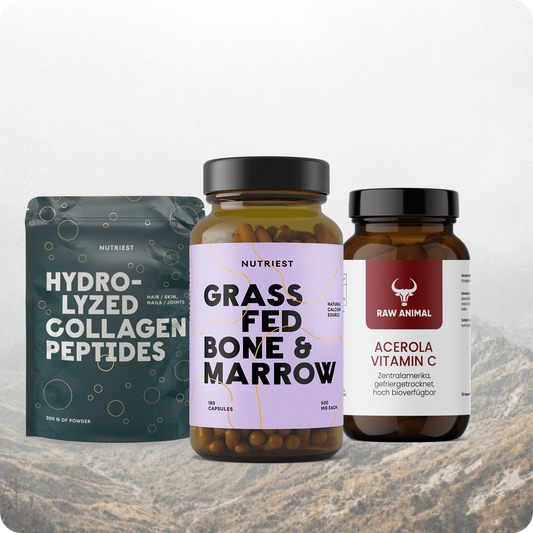 Gelenk-Trio: Rinderknochenmark Kapseln, Kollagen Hydrolysat Pulver und Acerola Vitamin C Kapseln