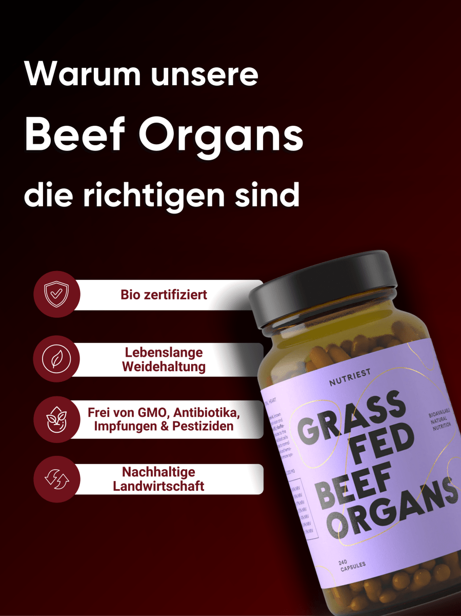 Getrocknete Bio Weiderind Beef Organs in Kapseln NUTRIEST - Raw Animal