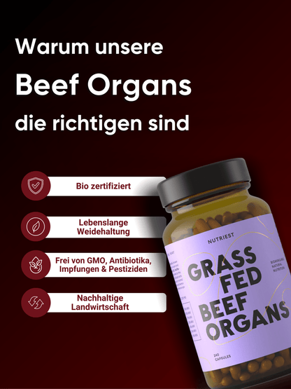 Getrocknete Bio Weiderind Beef Organs in Kapseln NUTRIEST - Raw Animal