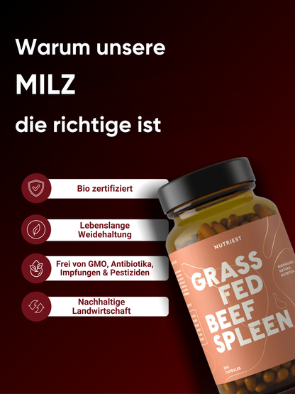 Getrocknete Bio Weiderind Milz in Kapseln